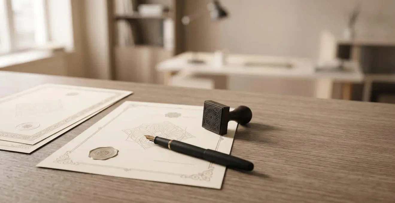 Professionnel examinant des documents juridiques d'entreprise dans un environnement de bureau moderne