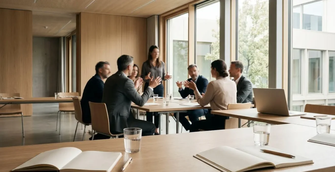 Environnement de formation professionnelle moderne avec espace d'apprentissage collaboratif et mise en pratique