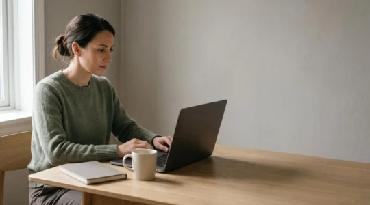 Professionnel travaillant sur une strategie de contenu LinkedIn avec focus et organisation